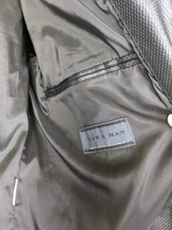 Zara Man Faux Leather Black Moto Jacket Mens Size Medium Motorcycle Biker - Picture 3 of 9